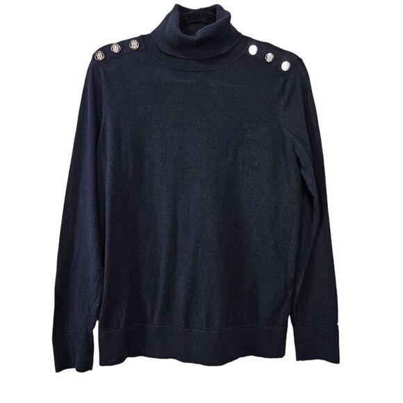 Tommy Hilfiger Black Turtleneck Button Sweater Top - Picture 1 of 7
